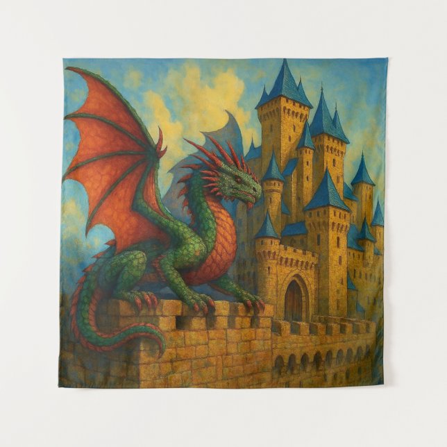 Tenture Protecteur de château de dragon médiéval (Devant)