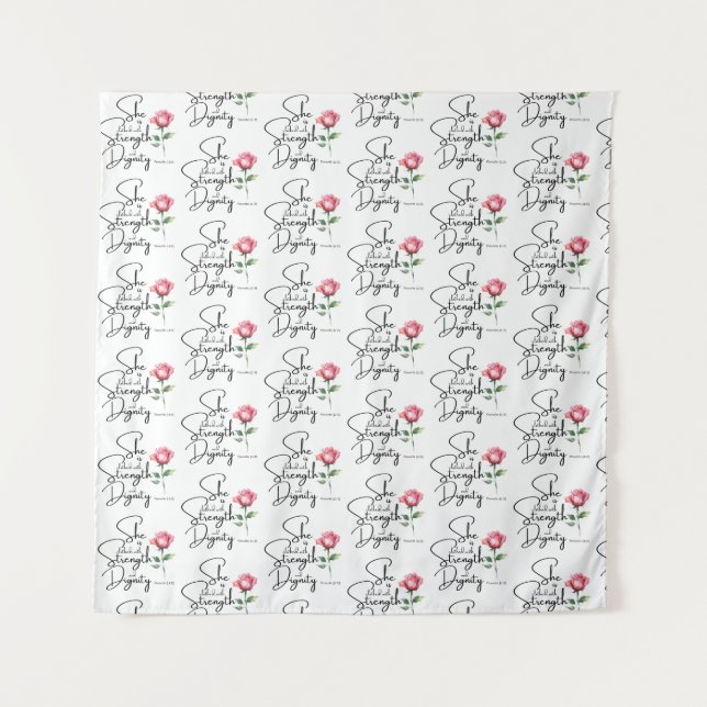 Tenture Proverbes 31:25 Bible Fleur Verse Motif sans coutu (Devant)