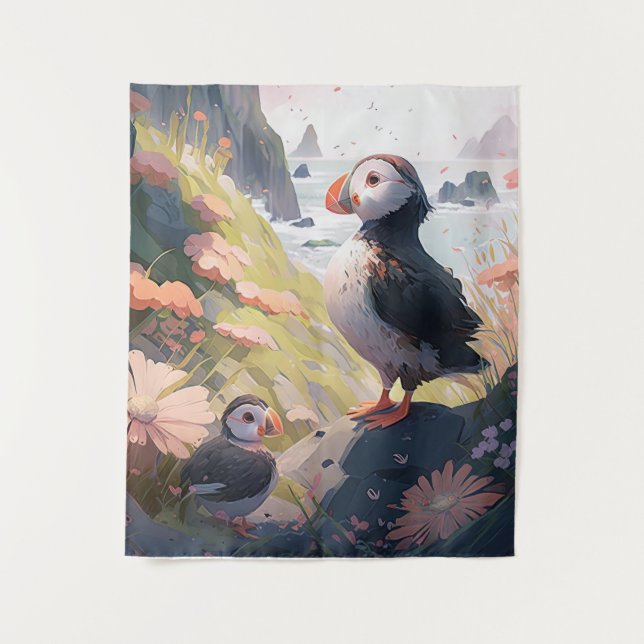 Tenture Puffin Bird Portrait Animal Peinture Faune Gratuit (Devant)
