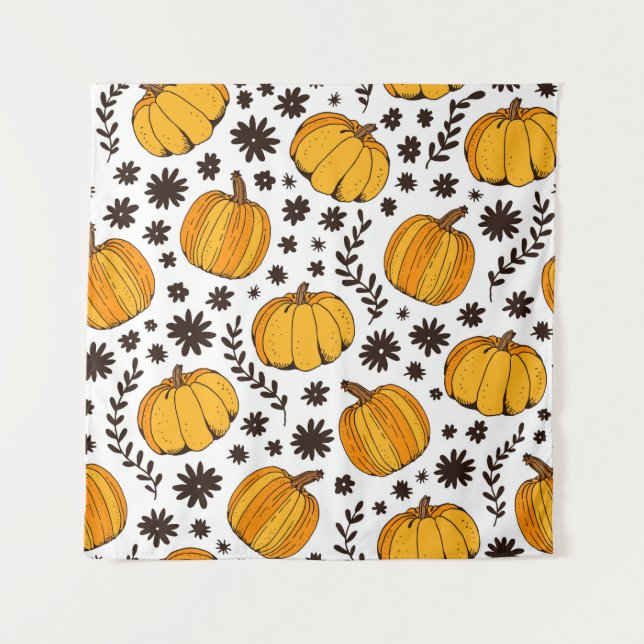 Tenture Pumpkin color seamless pattern, hand drawn squash  (Devant)