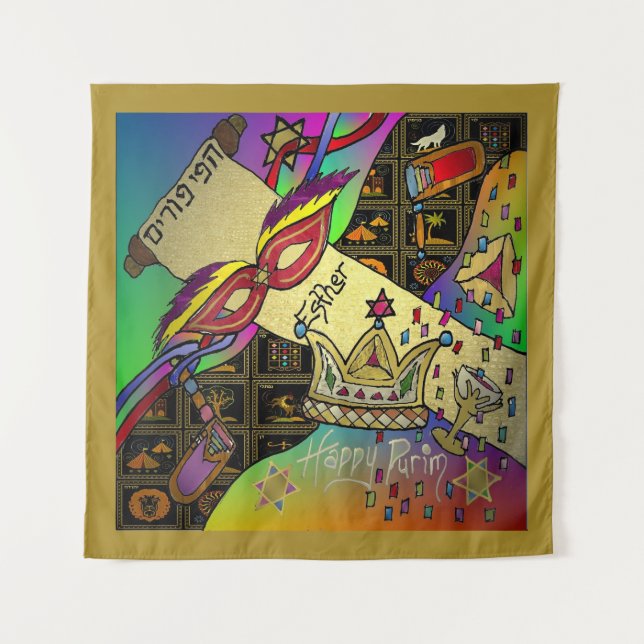 Tenture Purim Esther Célébration Art foncé Imprimer Tapiss (Devant)