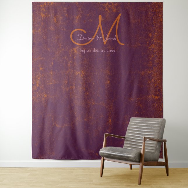 Tenture Purple Burve Orange Mariage Photo Booth fond (En situation)