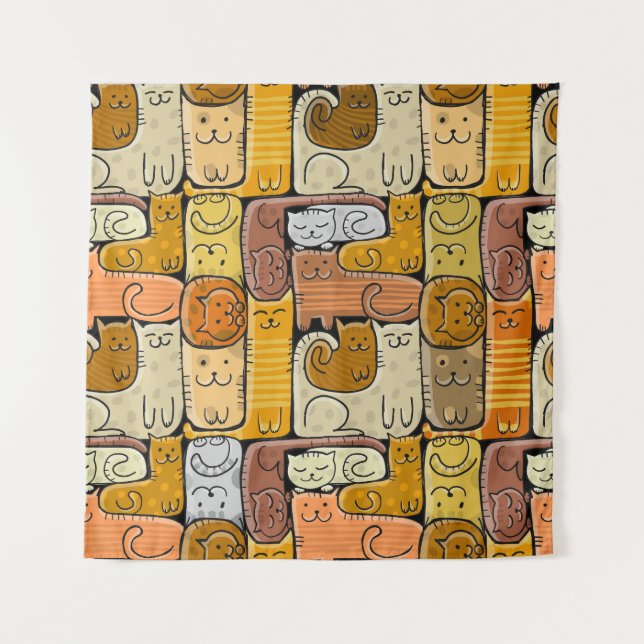 Tenture Puzzle Funny Chats House sans joint (Devant)