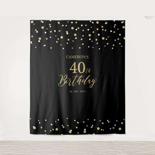 Tenture Quarante | Fond de fête d'anniversaire 40 ans Gold (Devant)