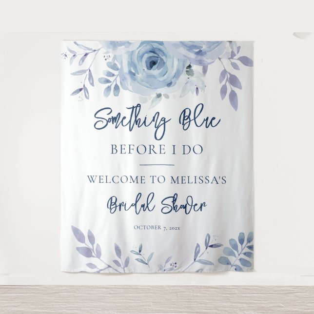 Tenture Quelque Chose de Bleu Script Baby Shower Mariage (Devant)