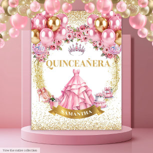 Tenture Quinceañera Arrière-plan Parties scintillant or ro