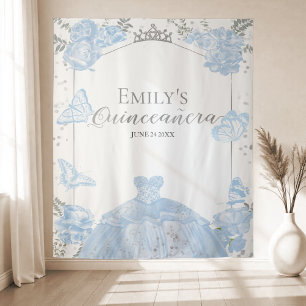 Tenture Quinceanera Arrière-plan Robe Bleue Dusty Papillon