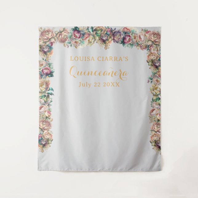 Tenture Quinceanera Florale Diamant Or Glamore (Devant)
