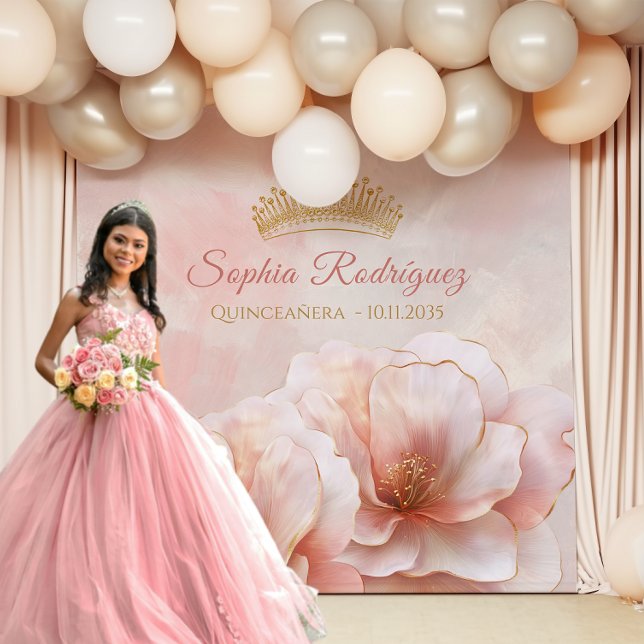 Tenture Quinceanera florale rose classique fond photo (Classy Pink Floral Quinceanera Photo Backdrop)
