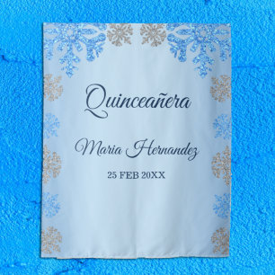 Tenture Quinceañera Ice Blue Silver Winter Snowflake