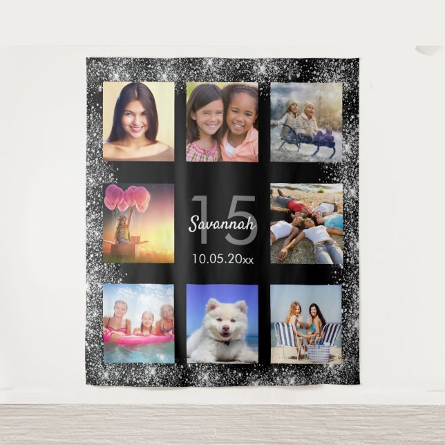 Tenture Quinceanera noir argent parties scintillant photo  (Devant)