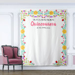 Tenture Quinceanera Party Photo Fond d'écran Fleurs mexica<br><div class="desc">Fond photo coloré de Quinceanera, personnalisée avec votre nom et date de célébration. Cette grande tapisserie blanche est une grande taille pour votre fond de cabine photo pour prendre de précieux petits snaps de vous et de vos invités. Les fleurs mexicaines de Fiesta font un cadre fleuri agréable pour votre...</div>