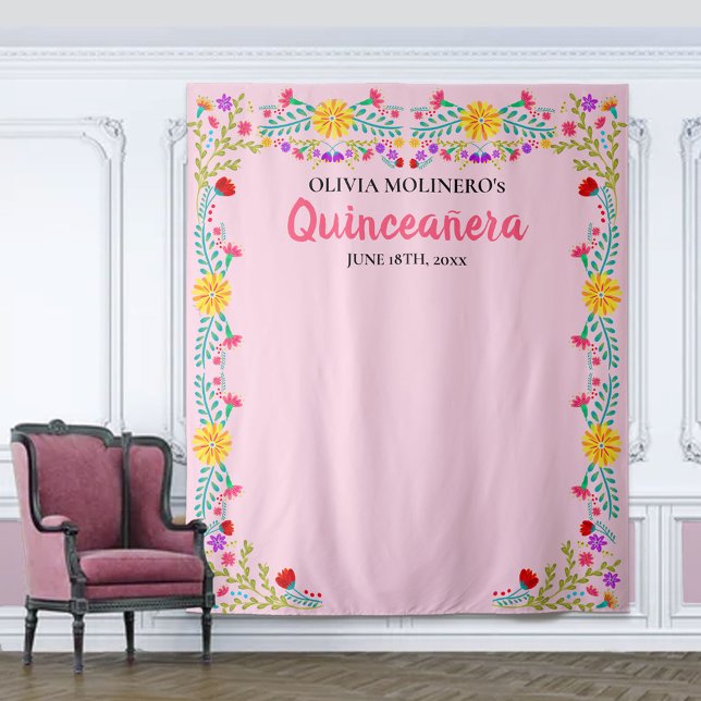 Tenture Quinceanera rose Fond photo Parti mexicain (Créateur téléchargé)