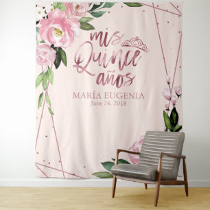 Tenture Quinceanera Rose Gold Foil rose Floral fond