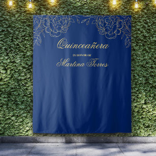 Tenture Quinceanera Royal Blue Gold Photo Boot Arrière-pla