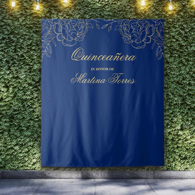 Tenture Quinceanera Royal Blue Gold Photo Boot Arrière-pla (Créateur téléchargé)
