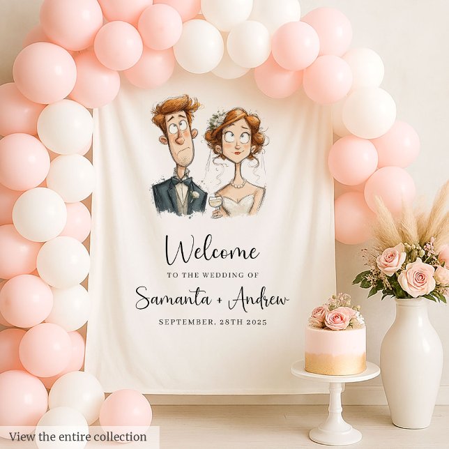 Tenture Quirky Mariage Tapestry Watercolor Fête des jeunes (Quirky Wedding Tapestry Watercolor Newlyweds Party Decor)