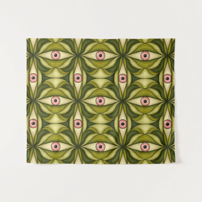 Tenture Quirky Rose Eyes Et Vert Botanical Motif (Devant (Horizontal))