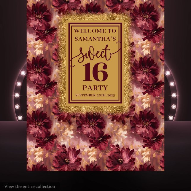 Tenture Radiant Sweet 16 Blush Burgundy Gold fond (Radiant Sweet 16 Blush Burgundy Gold Backdrop)