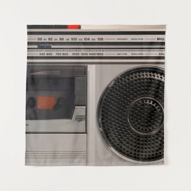 Tenture Radiocassette radio stéréo portable rétro obsolète (Devant)