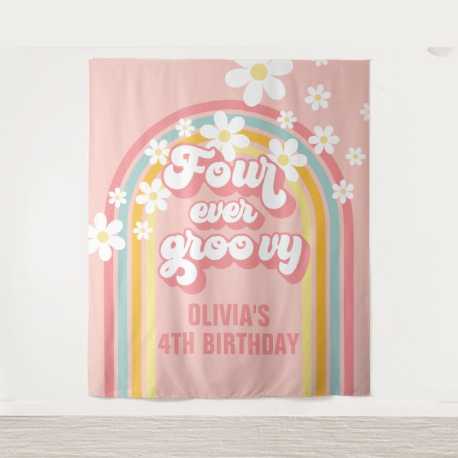 Tenture Rainbow Retro Four Ever Super 4E anniversaire (Devant)