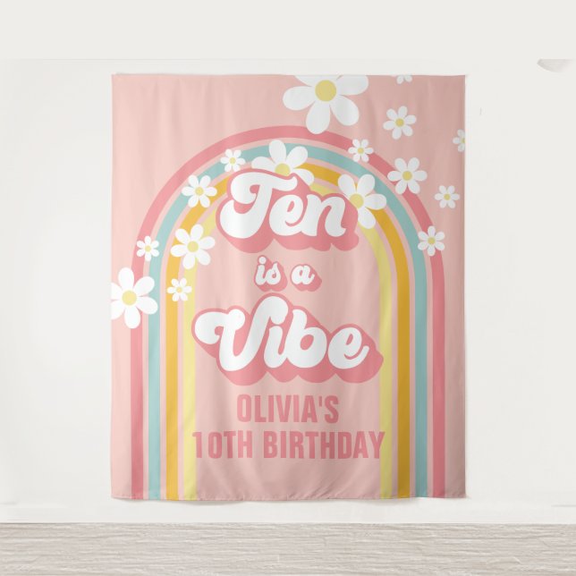Tenture Rainbow Retro Ten est une ambiance Groovy 10e anni (Devant)