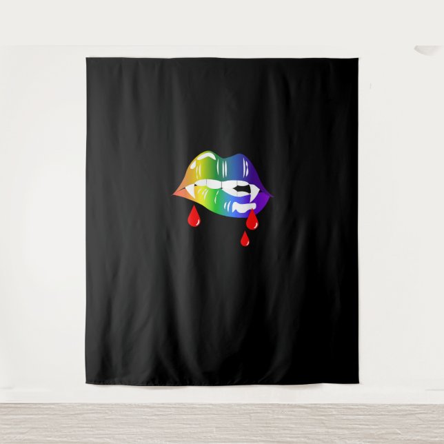 Tenture Rainbow Vampire Lips Biting - T-shirt LGBT Pride (Devant)