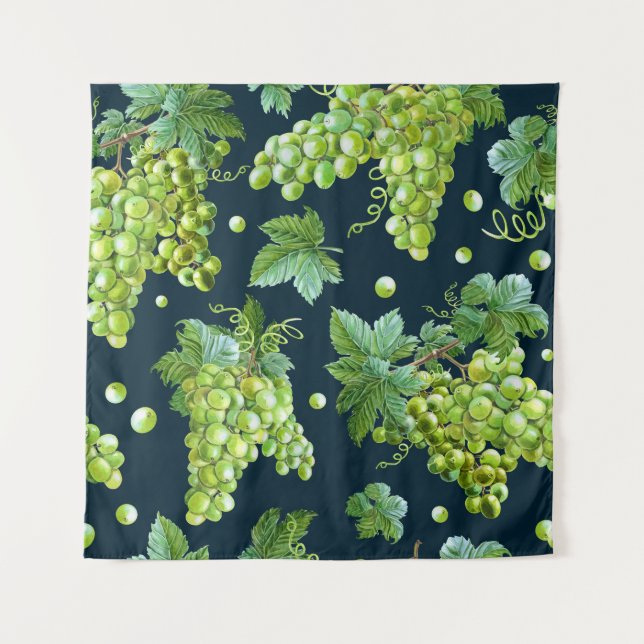 Tenture Raisin vert : Aquarelle Motif foncé (Devant)