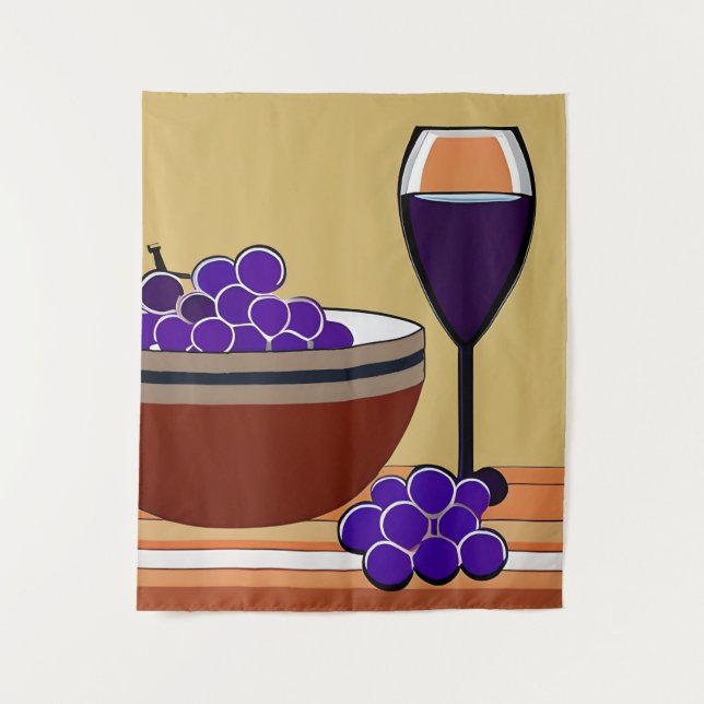 Tenture Raisins et Wineglass en Maroon et Tan (Devant)