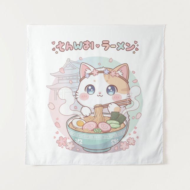 Tenture Ramen Nudeln Katze Japon Y2K Kawaii Retro Katzen (Devant)