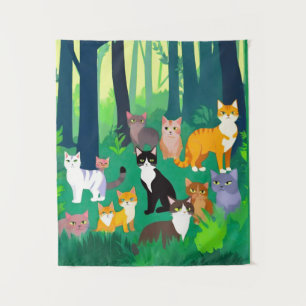 Tenture Rassemblement de chats dans une clairière de forêt