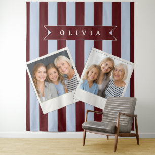 Tenture Rayure Cabana Personnalisée Marron Bleu Prépa