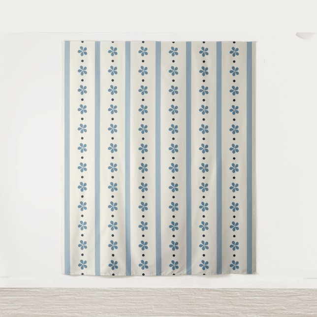 Tenture Rayures Bleues Et Crème Et Fleurs (Devant)