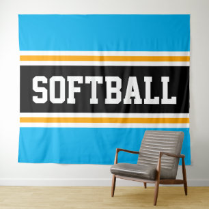 Tenture Rayures de course SOFTBALL bleu ciel noir orange