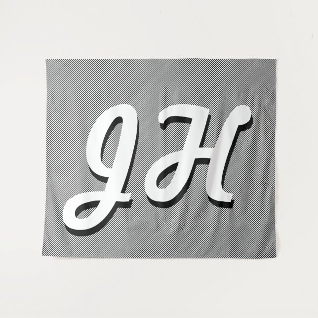 Tenture Rayures fines noires et blanches | Initiales de st (Devant (Horizontal))