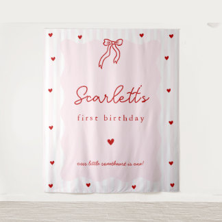 Tenture Rayures roses cœurs rouges Petit chéri d'amour Ann