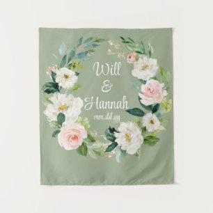 Tenture Réception de mariage personnalisée vert sauge sur