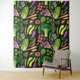 Tenture Récolte de légumes et d'herbes sur le noir