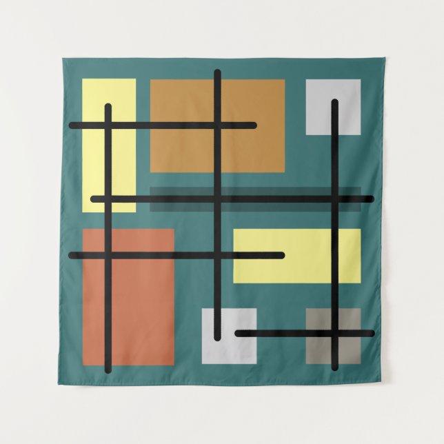 Tenture Rectangles du Moyen-siècle Carré Turquoise multico (Devant)