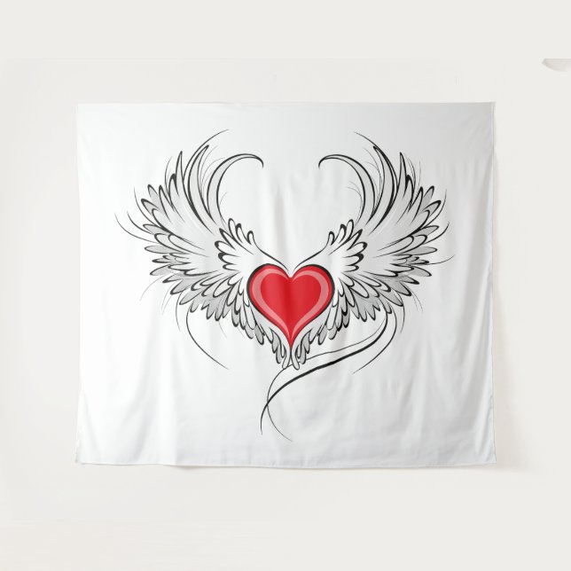 Tenture Red Angel Coeur avec ailes (Devant (Horizontal))
