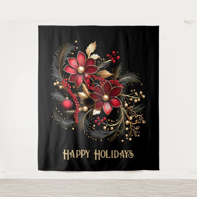Tenture Red Decorative Flowers Holiday Backdrop (Devant)