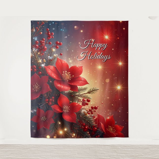 Tenture Red Floral Holiday Backdrop (Devant)