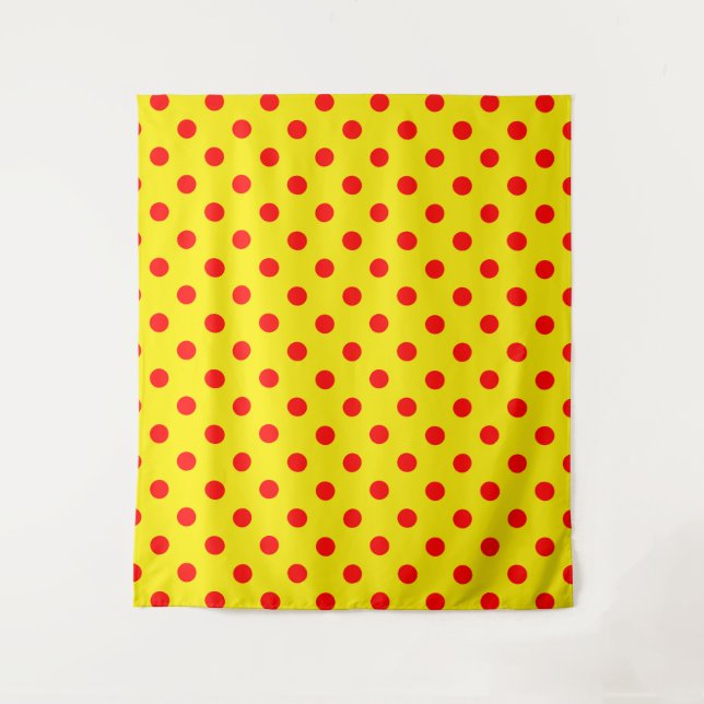 Tenture Red On Yellow Polka Dots Pattern Design  (Devant)