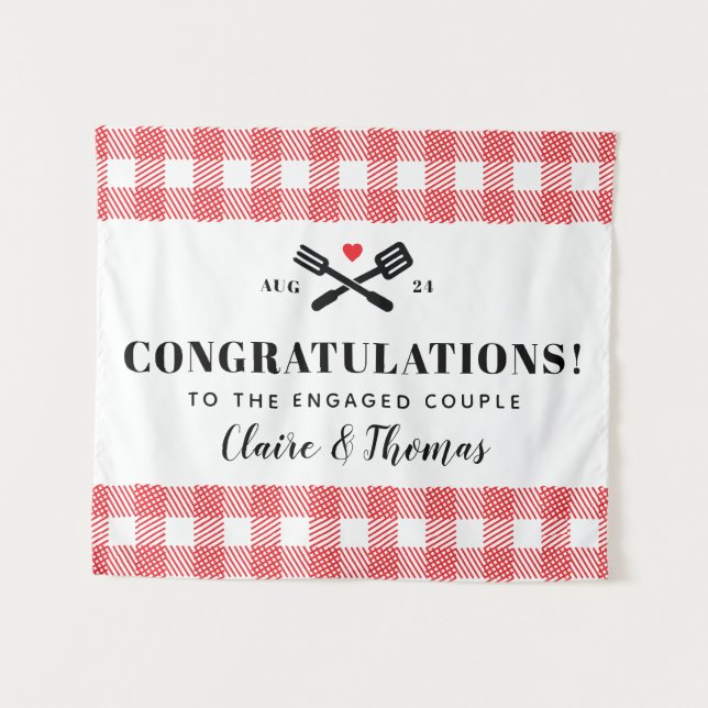 Tenture Red Picnic Plaid Cloth I Do BBQ Félicitations (Devant (Horizontal))