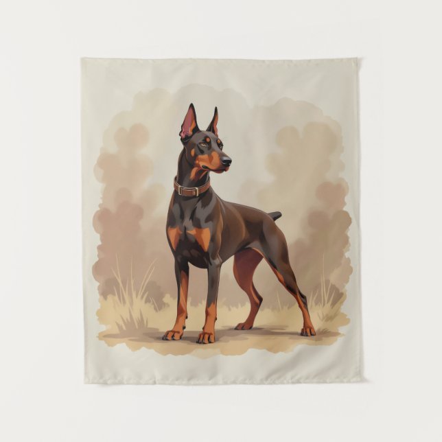 Tenture Red Rust Brown Doberman Pinscher Dog (Devant)