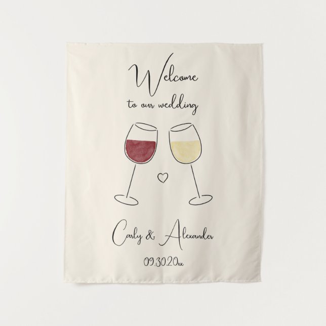Tenture Red White Wine Glass Wedding Welcome (Devant)