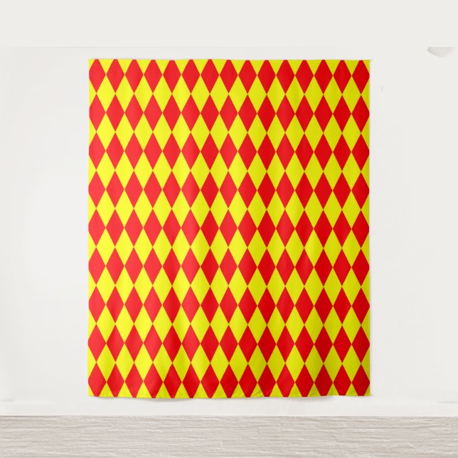 Tenture Red Yellow Harlequin Checkered Design  (Devant)