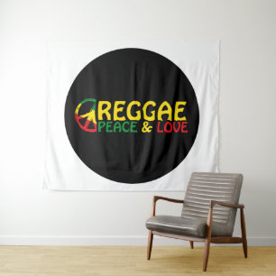 Tenture Reggae art avec des mots positifs Paix et Amour