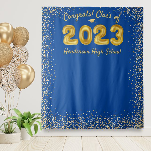 Tenture Remise des diplômes 2024 Ballons Dorés Fond Bleu p (Créateur téléchargé)
