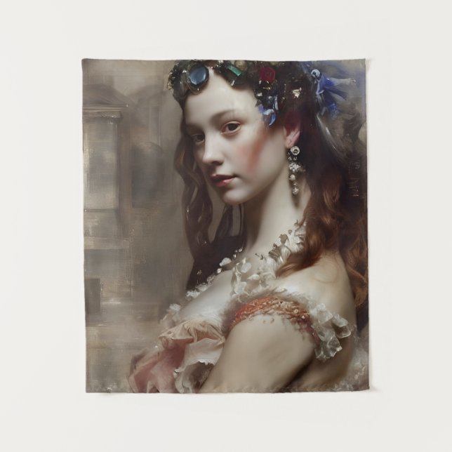 Tenture Renaissance Princesse AI générée art imaginaire (Devant)
